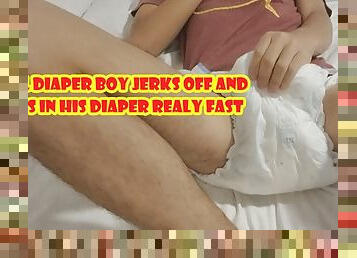 ABDL Diaper Boy Jerks Off In His Diaper Realy Fast
