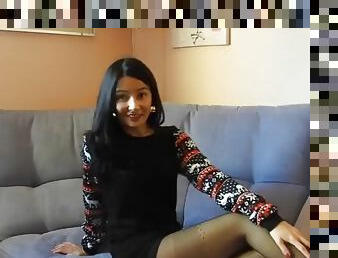 Sexy italian vlogger tries on black pantyhose