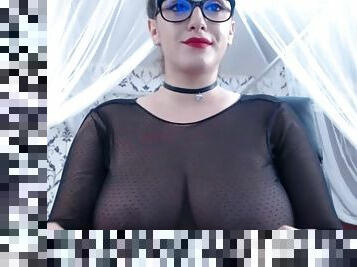 Monster boobs glasses teen showing off