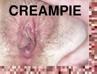 pappa, gammal, fitta-pussy, amatör, hemmagjord, creampie, par, slyna, sprut, söt