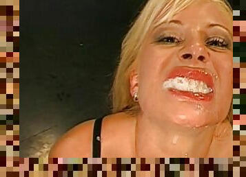 Busty blonde enjoying creamy cum