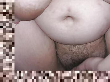 BBW big boobed wife masturbate her hairy pussy while her boobs are lactating hard! - Milky Mari