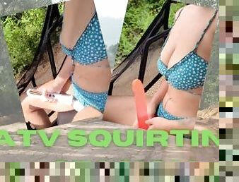 Horny Teacher squirts hard outdoors on UTV using a Vibrator and Dildo