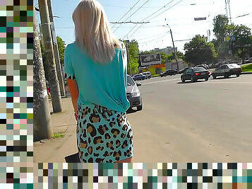 Animal print upskirt of a sexy blonde