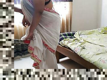 55y old Indian desi hot aunty in white saree sweeps house then a stranger comes and fucks her - Big Ass &amp; Huge Boobs cum