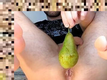 Almost Tear My Asshole Trying To Make This Huge Pear Disappear And Then I Enjoy Eating It