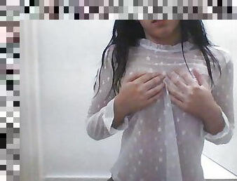 Girl in transparent clothes masturbating