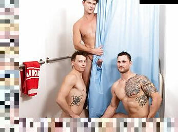 baden, blasen, immens-glied, homosexuell, dusche, muskulös, turnhalle