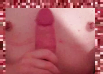 Small tits GF jerks him off onto her tits