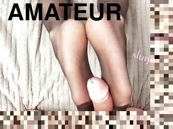 amatør, babes, tenåring, handjob, svart, føtter, strømper-stockings, cum, fetisj, footjob