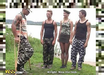 Military men gangbang hot blonde