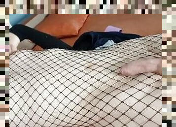 Cute tgirl in fishnet bodysuit is horny and need to cum in your mouth
