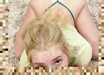 Blonde teen babe gives sensual POV blowjob. I found her on Hookmet.com