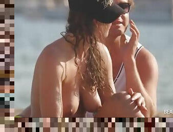 amatoriali, videocamera, spiaggia, voyeur, bikini, topless