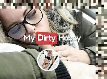 MyDirtyHobby - Blonde gives a blowjob inside the car