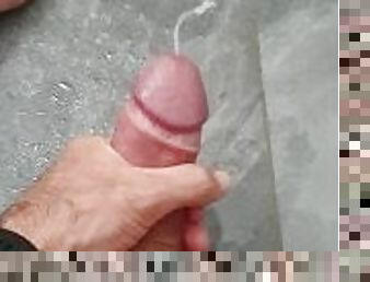 Shaved cock pissing amd cumming