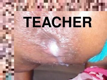 massaging the teacher's insides, she enjoyed the cum dripping down her ass!