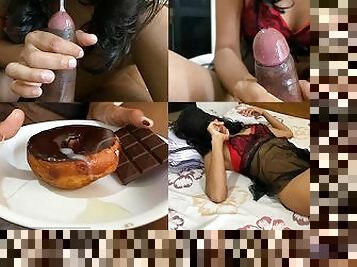 ??? ???? ?????? ????? ???? ????.Eating donut with cum topping.