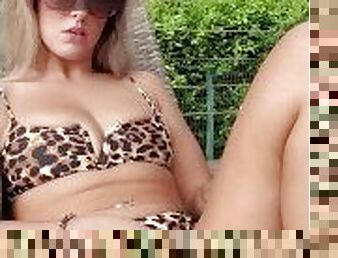 Hot Teacher gets Wild and Plays Herself on Outdoor Pool Side
