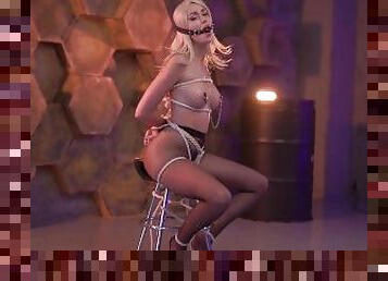 Blonde tied with a rope in pantyhose
