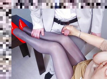 Secretary Big Tits Pantyhosoe Tease And Handjob On Sexy Legs - Xsanyany