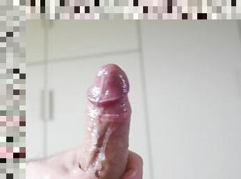 Close Up oiled fat cock Cumshot by Bi Curious sexy Husband alone at home - Sweetannabella