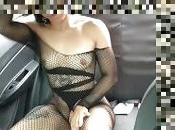 My best friend's sexy girlfriend changes clothes in my car, shows me her lingerie