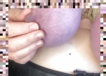 Playing with my tight purple BOUND TITS