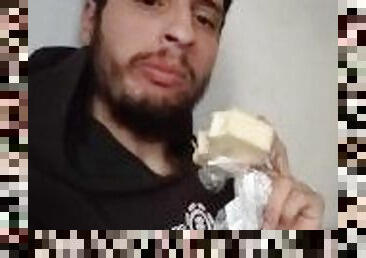 Man eating chesse