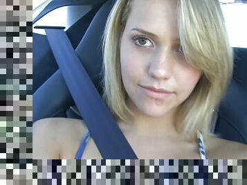 Amazing blonde masturbating in the car