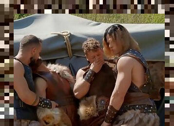 Viking jocks fuck each other bareback in outdoor orgy