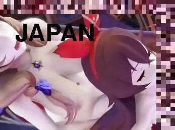 asiatisk, rumpe, store-pupper, anal, lesbisk, japansk, anime, hentai, 3d