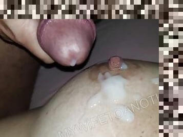 Cuckold husband drinking own cum after give cum over wife tits