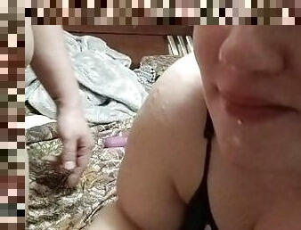 Bbw Wife gets face fucked till husband busts all over her face! ????????