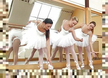 Ballerinas sharing toy cocks in slutty group scenes