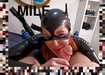 Latex fantasy with a redhead MILF craving dick in her tight holes