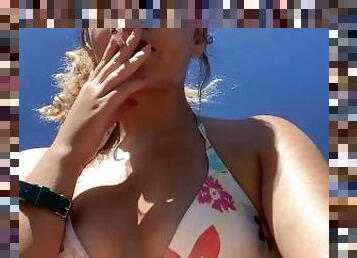 Linea Demie smoking in bikini at the beach!