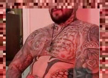 Tattooed hunk intensely moaned and cum after fucking his self passionately