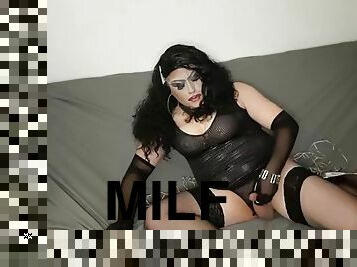 Sexy MILF bitch crossdresser having solo fun on the couch