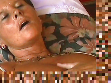 Tanned pornstar granny was fucked in her shaved pussy