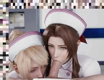 Nurse Luna and Aerith suck big cock