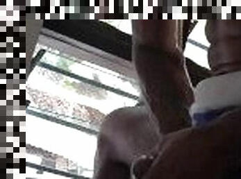 mastubasi, umum, berkulit-hitam, hitam, tidak-biasa, tertangkap, orang-yang-suka-memperlihatkan-keahliannya, penis, berkedip