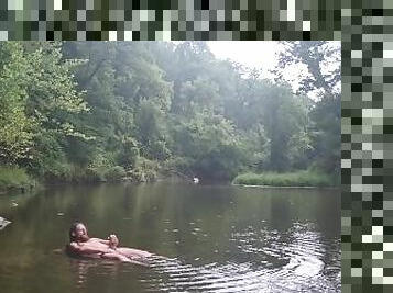 Naked in Nature 13: Massive cumshot in the Creek!