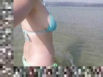 mastrubacija, javno, muca, brizg, plaža, fingering, punca, bikini, mokro, pod-vodo