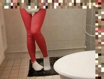 I pee in my red yoga pants and white socks
