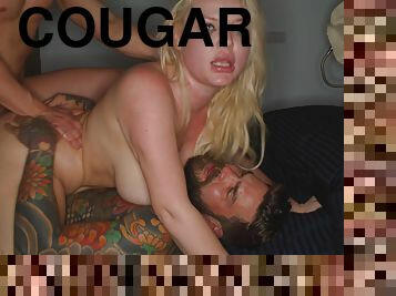 Blonde cougar granted pair of huge dicks to tear her holes apart