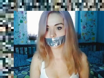 sadomasoquismo, rubia, webcam, a-solas, amordazada, bondage