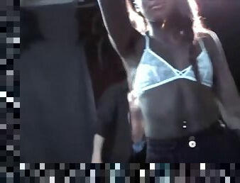 Amateur dark-skin ebony girl dances before sucking hairy white prick