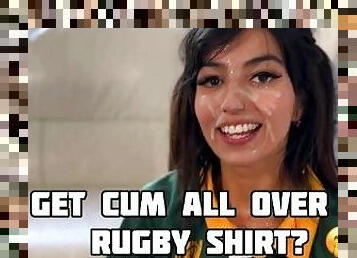 Cute rugby fan Aaliyah Yasin sucks cock for huge facial