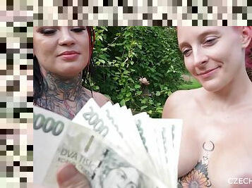 CZECH STREETS - Fucking 2 random chicks on a secret nude beach in Prague